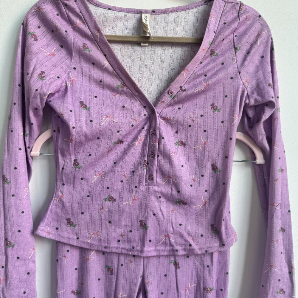 For Love & Lemons Pointelle Long Sleeve Sleep Set SZ XS